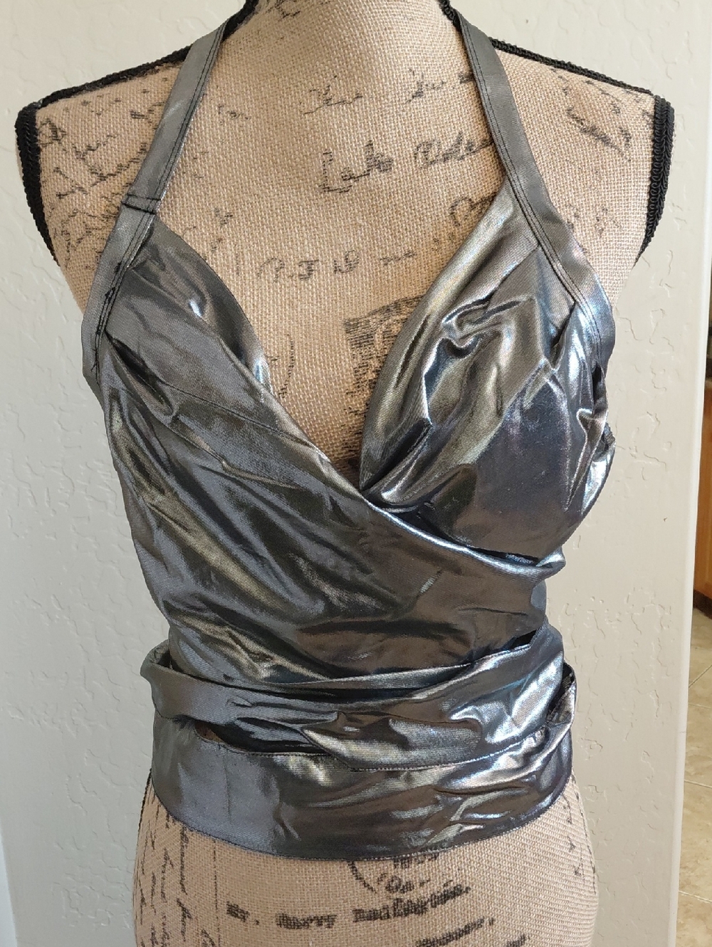 DOLLSKILL CLUBEXX XXL Metallic Halter Wrap Crop Top - Silver